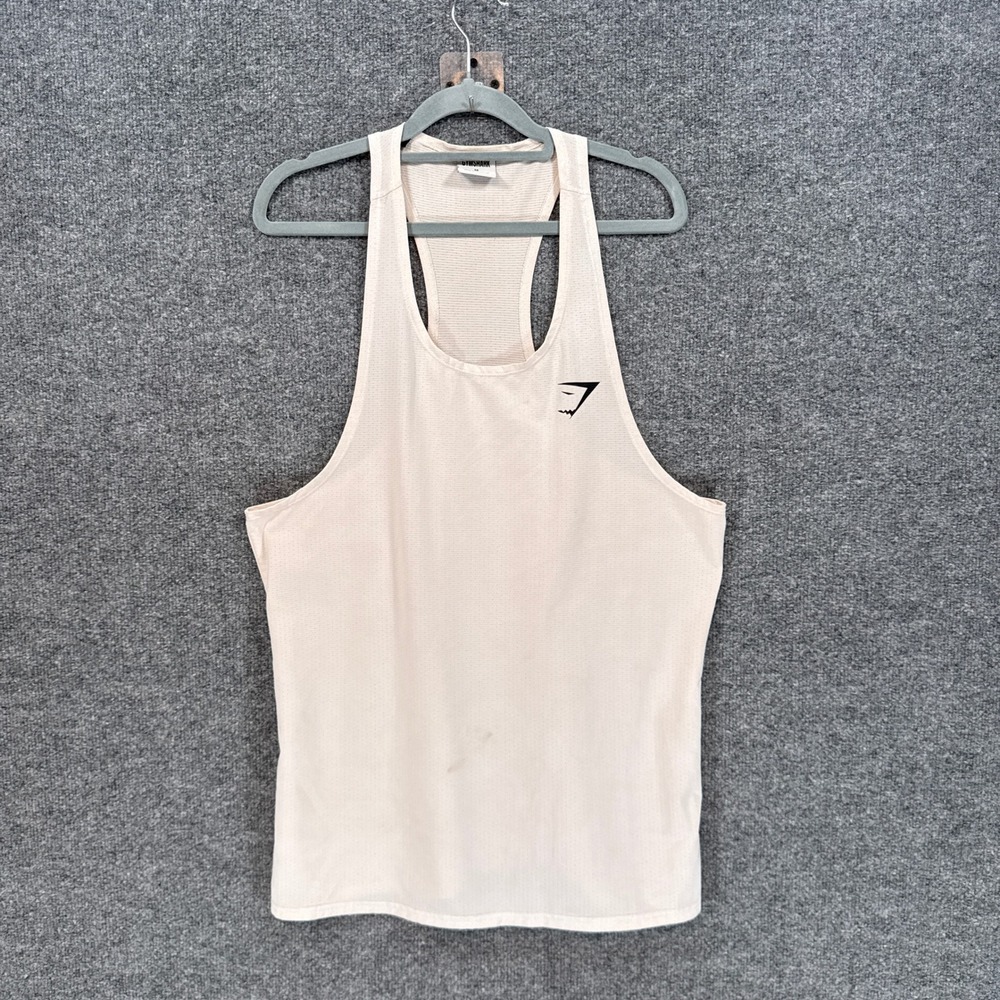 Gymshark Tank Top Mens Medium Beige Racerback Muscle Tee Training Gym Workout